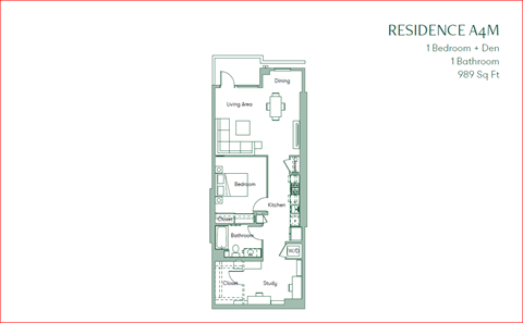 the residence 1 bedroom floor plan at The Baxter Apartments, Los Angeles